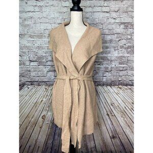 Lands End Cardigan Sweater Vest Belted Sleeveless Tan M /P‎ 10-12